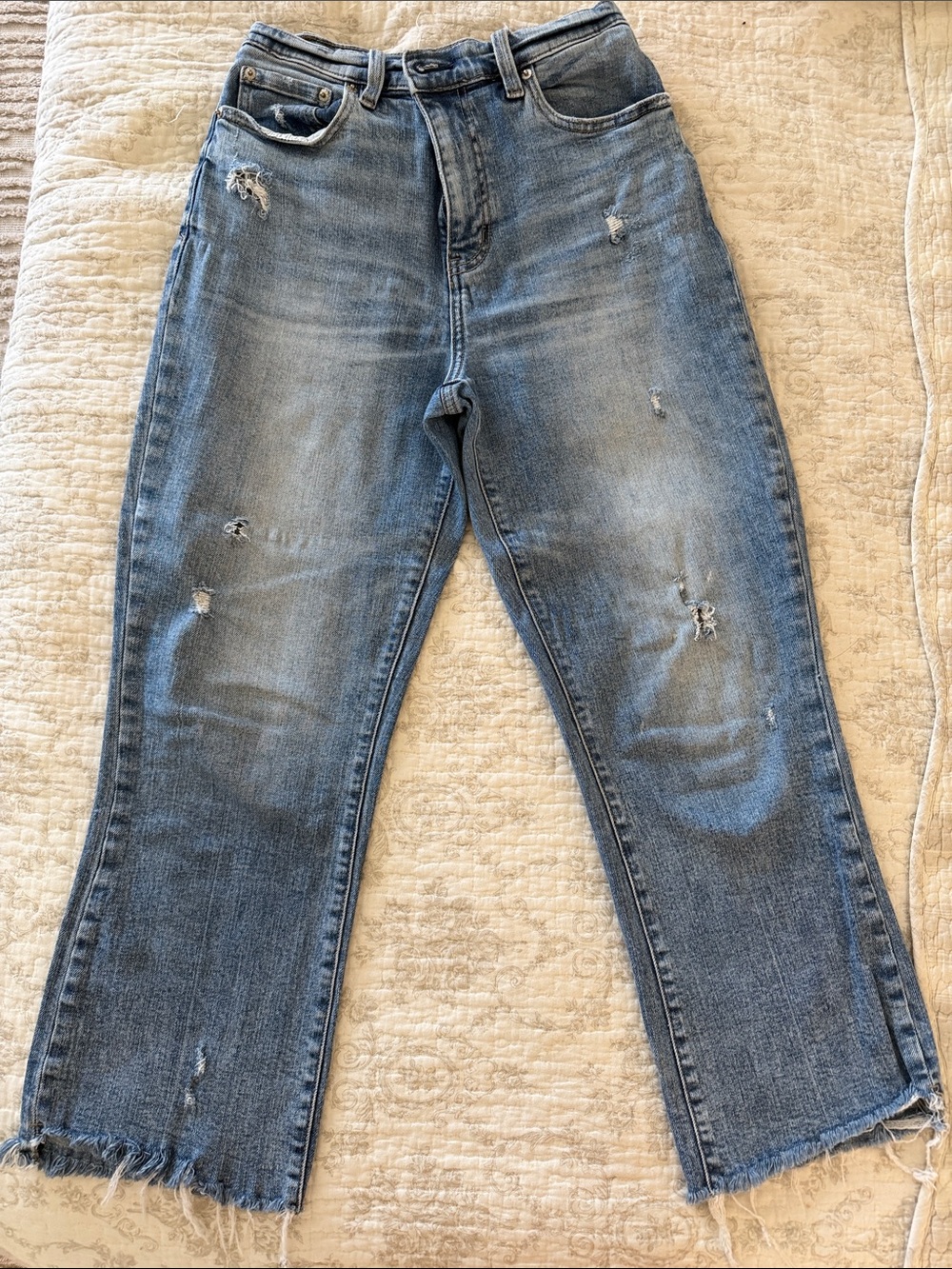 Lulu's Light Blue Distressed Straight-Leg Jeans
